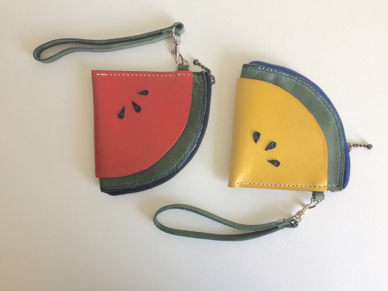 Handmade Watermelon Leather purse - กระเป๋าสตางค์ - หนังแท้ สีแดง