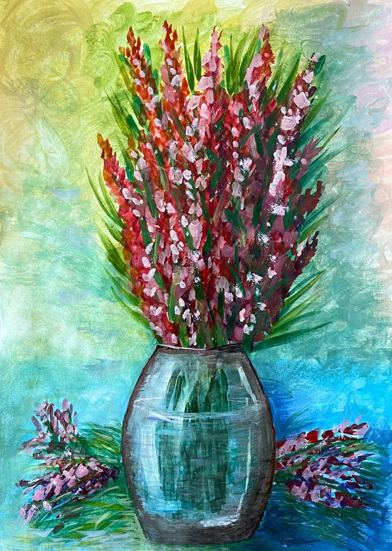 Bouquet of wild flowers in a vase. Watercolor. - 壁貼/牆壁裝飾 - 紙 