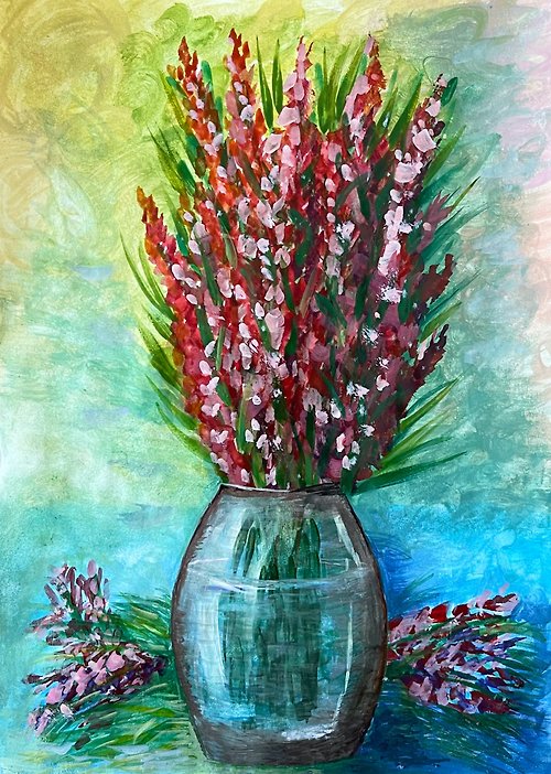 vernissage-VG-galery Bouquet of wild flowers in a vase. Watercolor.