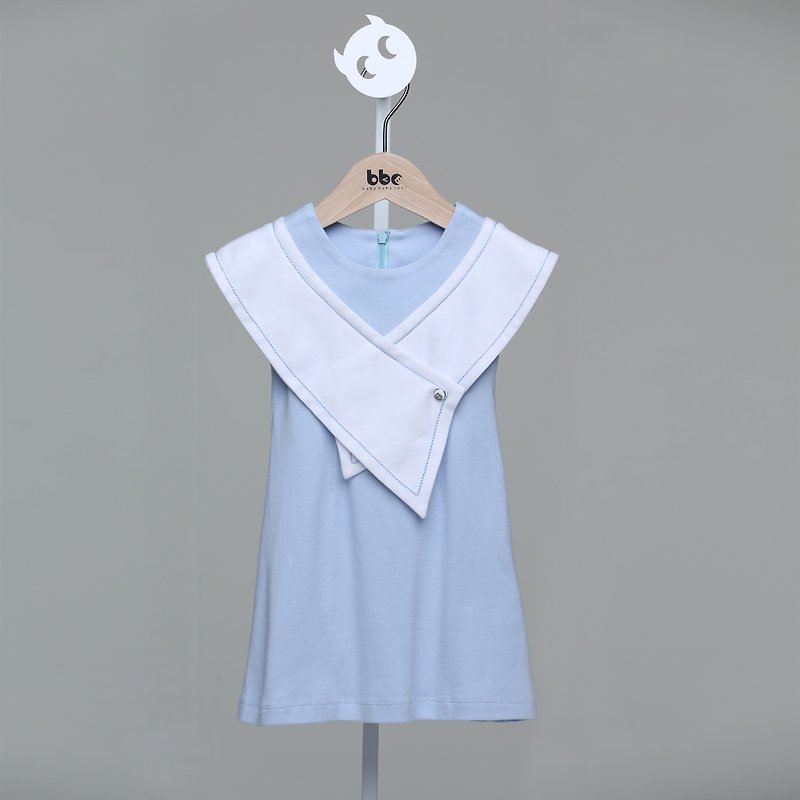 學院風洋裝(白/藍) - 其他 - 棉．麻 藍色