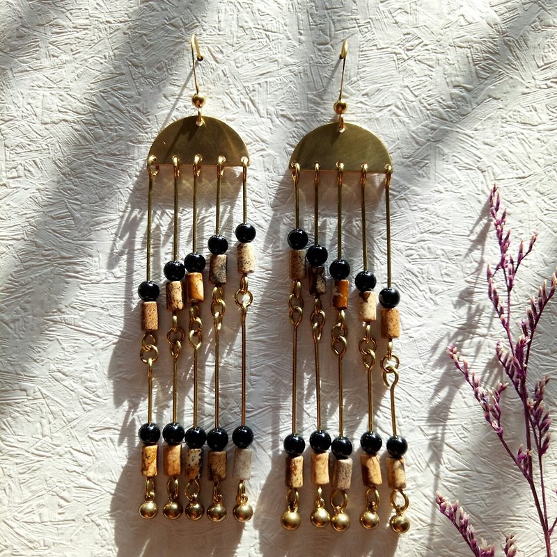 Semicircular arch ethnic brass earrings / hook - ต่างหู - ทองแดงทองเหลือง สีดำ