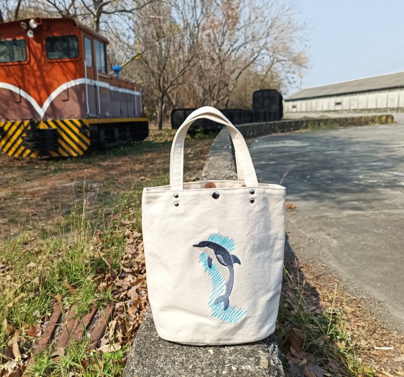 Dolphin embroidered small handbag embryo cloth bag handbag - Handbags & Totes - Cotton & Hemp 