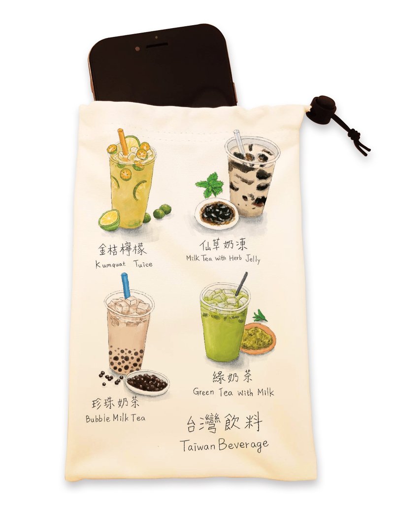 擦拭萬用袋 手繪飲料 ll 手機袋 - 化妝包/收納袋 - 聚酯纖維 白色