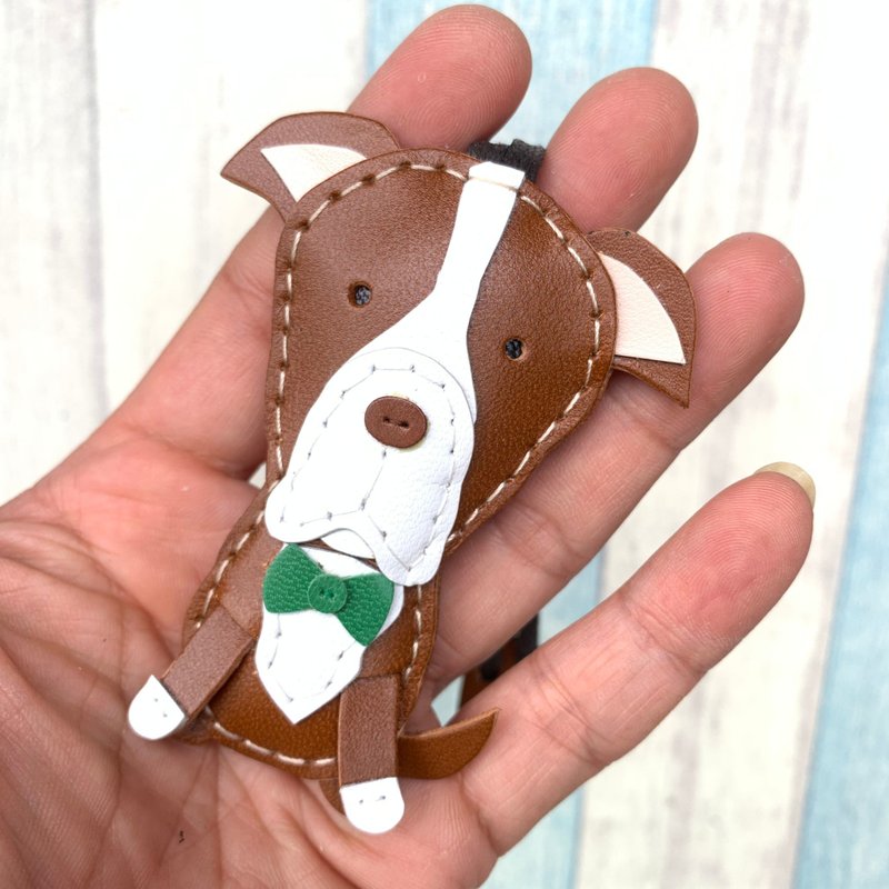 療癒小物 手工皮革 咖啡色 比特犬 純手工縫製 吊飾 小尺寸 - 吊飾/掛飾 - 真皮 咖啡色
