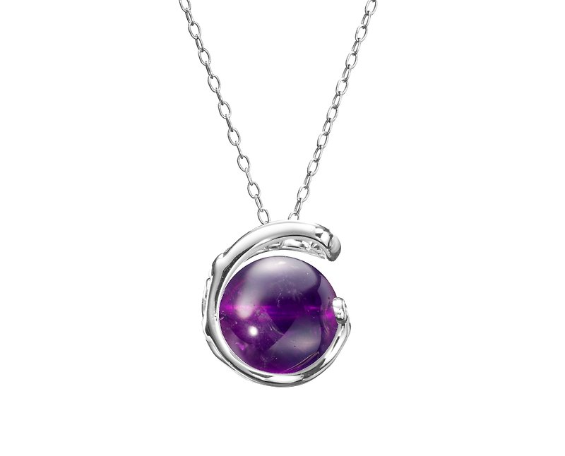 Amethyst Sterling Silver Necklace, February Birthstone Jewelry, Purple Gemstone - สร้อยคอทรง Collar - เงินแท้ สีม่วง