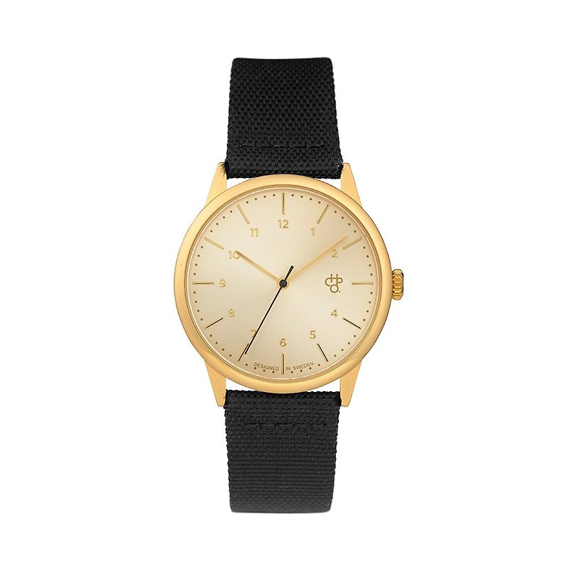 Chpo Brand Swedish Brand-Rawiya Series Gold Dial-Black Canvas X Honey Brown Leather Watch - นาฬิกาผู้ชาย - วัสดุอื่นๆ สีดำ