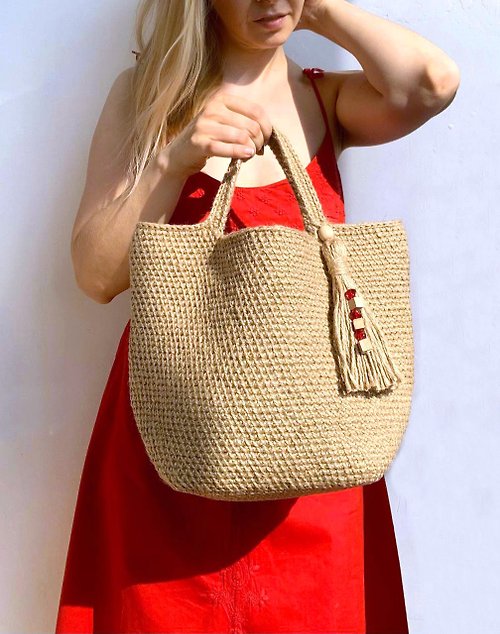 KatitoBags Crocheted jute bag Large tote bag Shopping bag Eco natural Bag