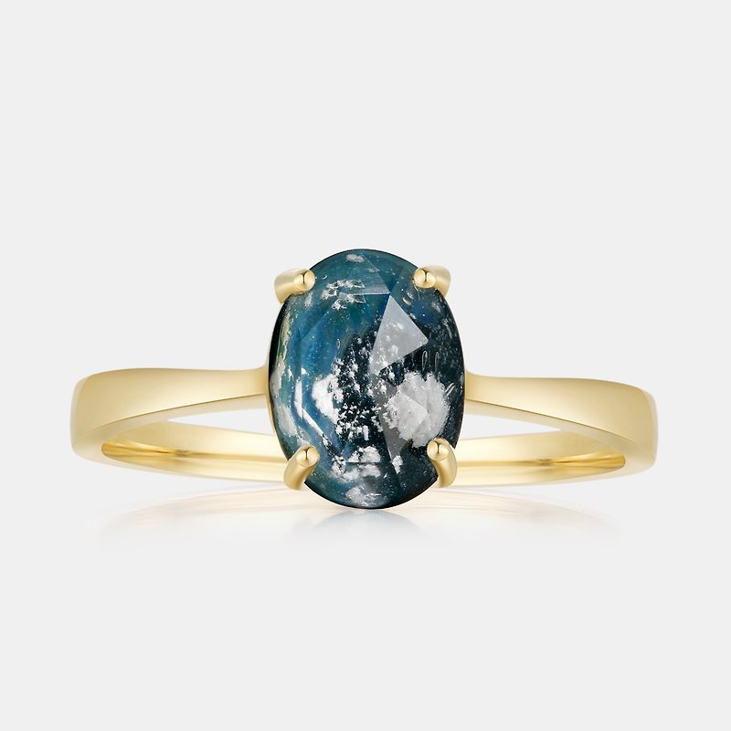 玻璃 戒指 藍色 - 骨灰毛髮紀念玻璃 戒指 18K金戒指 - 經典爪鑲戒指 (橢圓形) KRB0