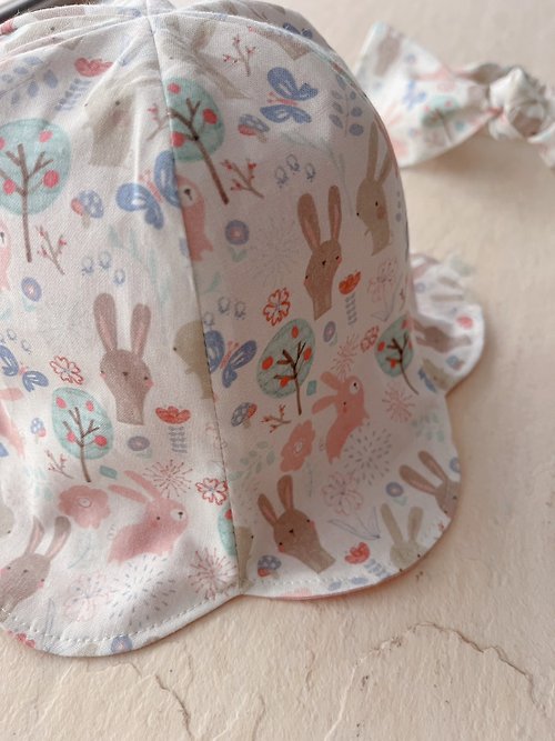 Cha˙Dor 粉兔與卡其兔的相遇  手工純棉遮陽花瓣帽/寶寶/幼童/親子用