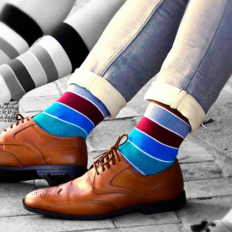 英倫風紳士襪 - Bradford 都會流行、設計簡約風襪子 - 西裝襪/紳士襪 - 棉．麻 藍色