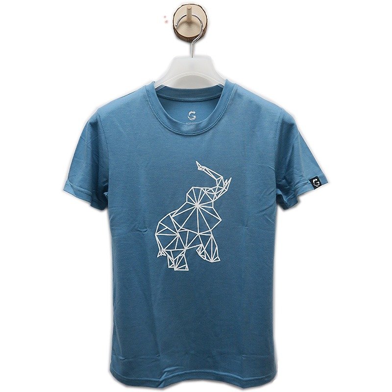 É Grato Tencel Coffee Yarn Fiber Moisturizing Wrapping Short Sleeve T-Shirt (Animal Family - Elephant) Nigerian Blue - อื่นๆ - วัสดุอื่นๆ สีน้ำเงิน