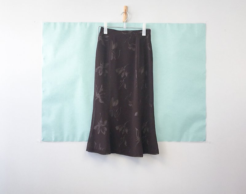 Ancient half skirt / brown mist double layer floral skirt - Skirts - Polyester Brown