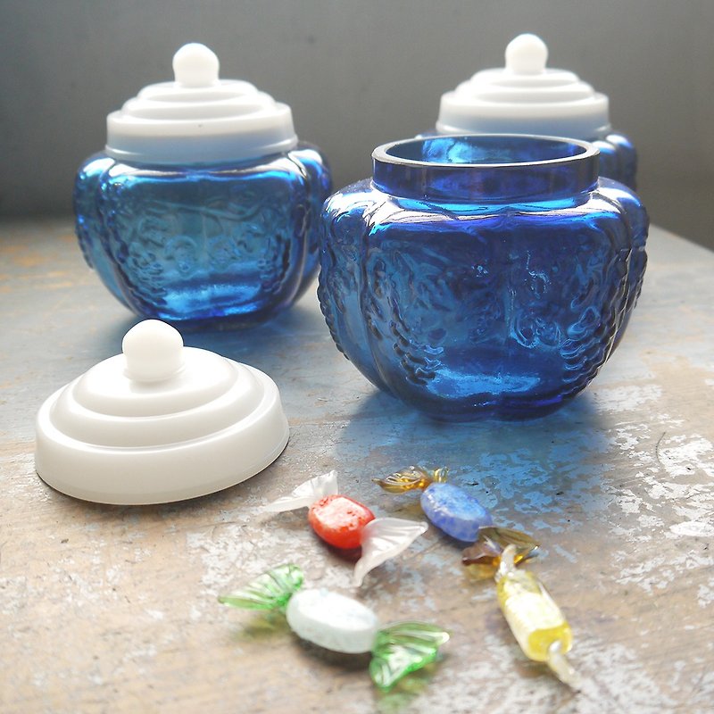 【Harvest】Vintage Grapevine Glass Sugar Bowl - Storage - Glass Blue