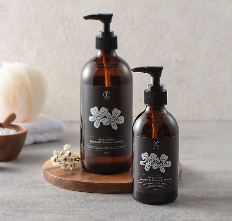 【BTP Rose Geranium Oil Shower Gel】Essential Oil Shower Cream Moisturizing Body Wash Liquid Soap - Body Wash - Glass 