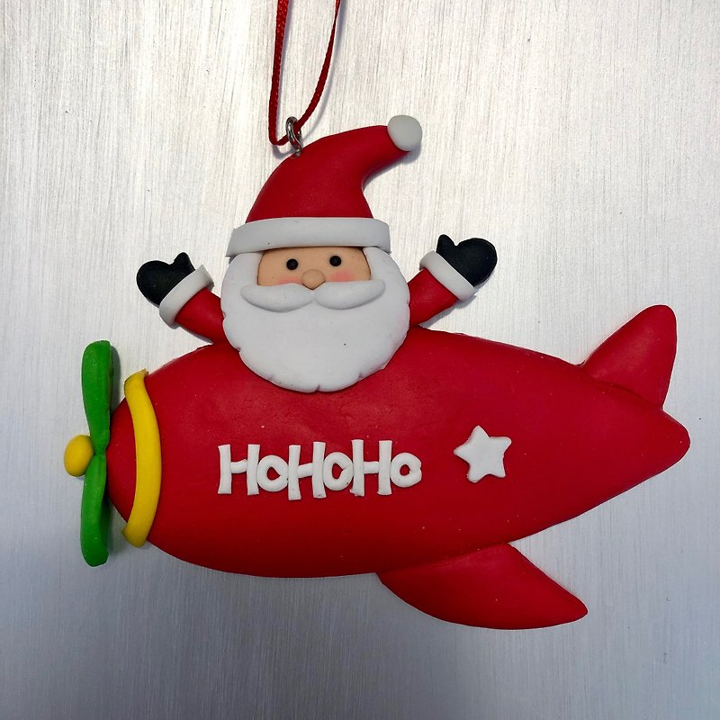 Christmas husband flying aircraft pendant HO HO HO - ของวางตกแต่ง - ดินเผา สีแดง