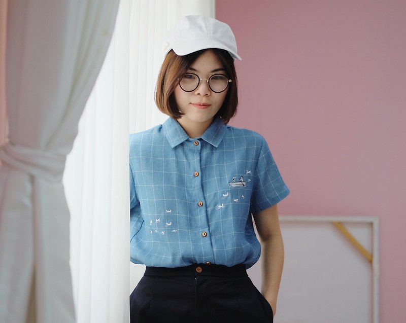 Romantic Lover Shirt : Blue - 女襯衫 - 棉．麻 藍色