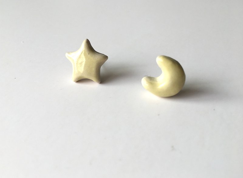 石下 / 黃色 星星 月亮 陶瓷 耳環