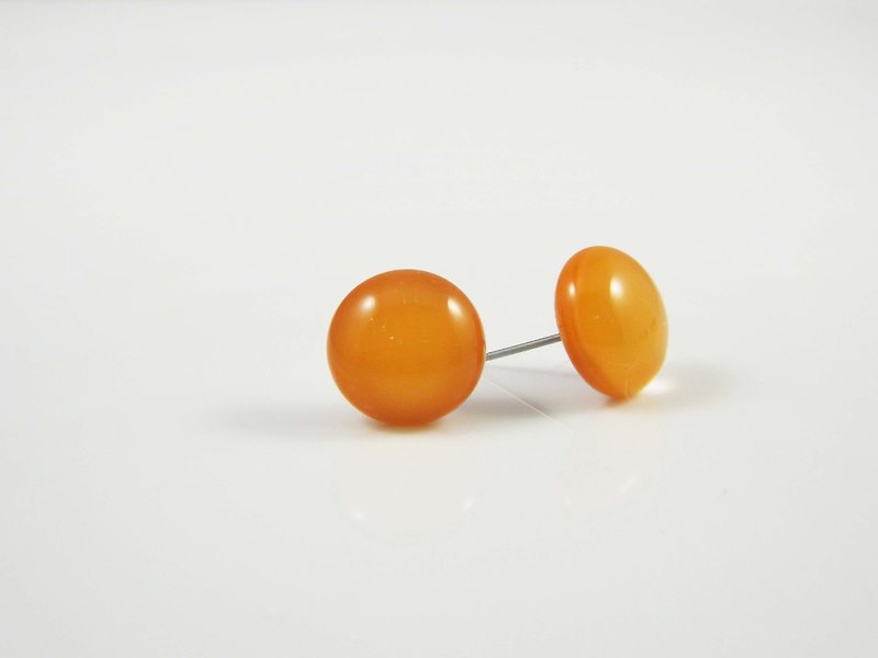 琉璃耳環(圓)Pantone 157 - 耳環/耳夾 - 玻璃 橘色