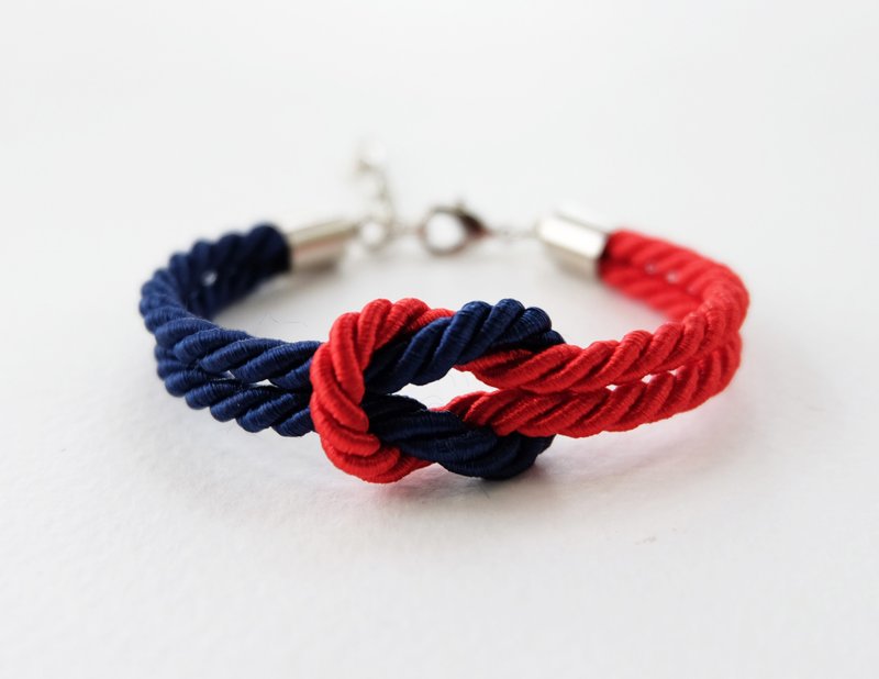 Navy blue & red knot bracelet - Bracelets - Other Materials Blue