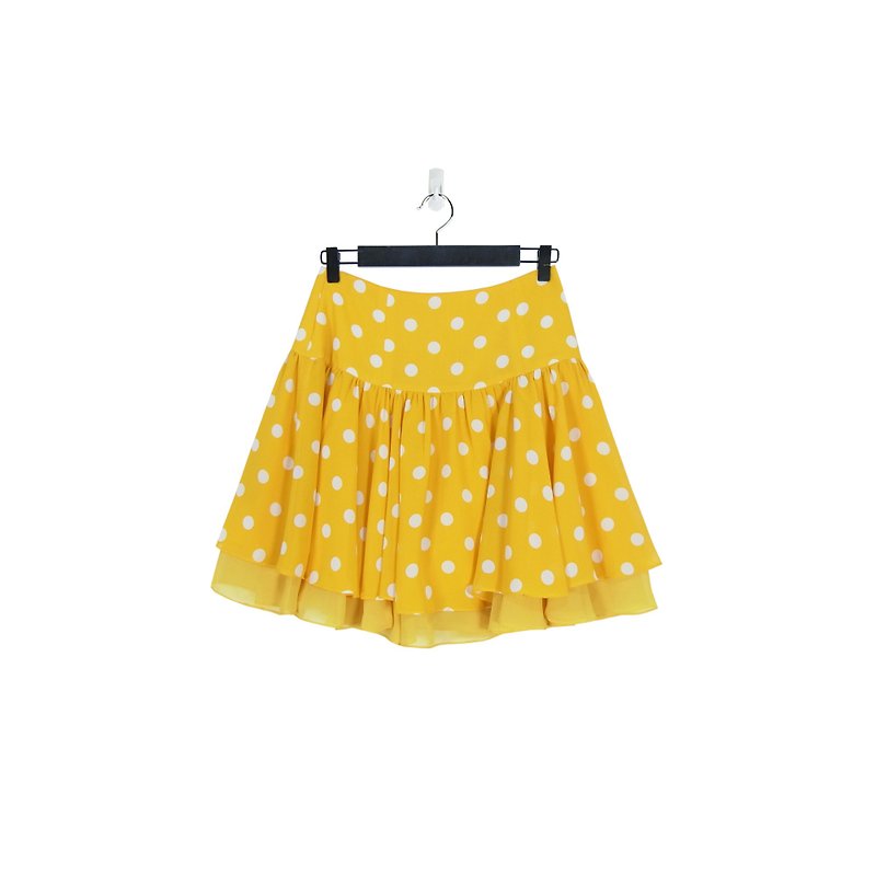 A‧PRANK :DOLLY :: 復古著VINTAGE黃色水玉點點褲裙(S709001) - 闊腳褲/長褲 - 棉．麻 黃色