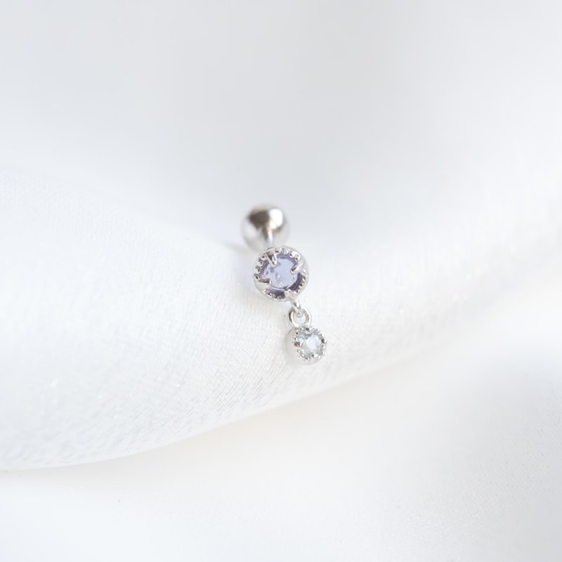 堇青石 藍托帕石925純銀雙寶石蛋糕轉珠耳環 - 耳環/耳夾/耳骨夾 - 水晶 銀色