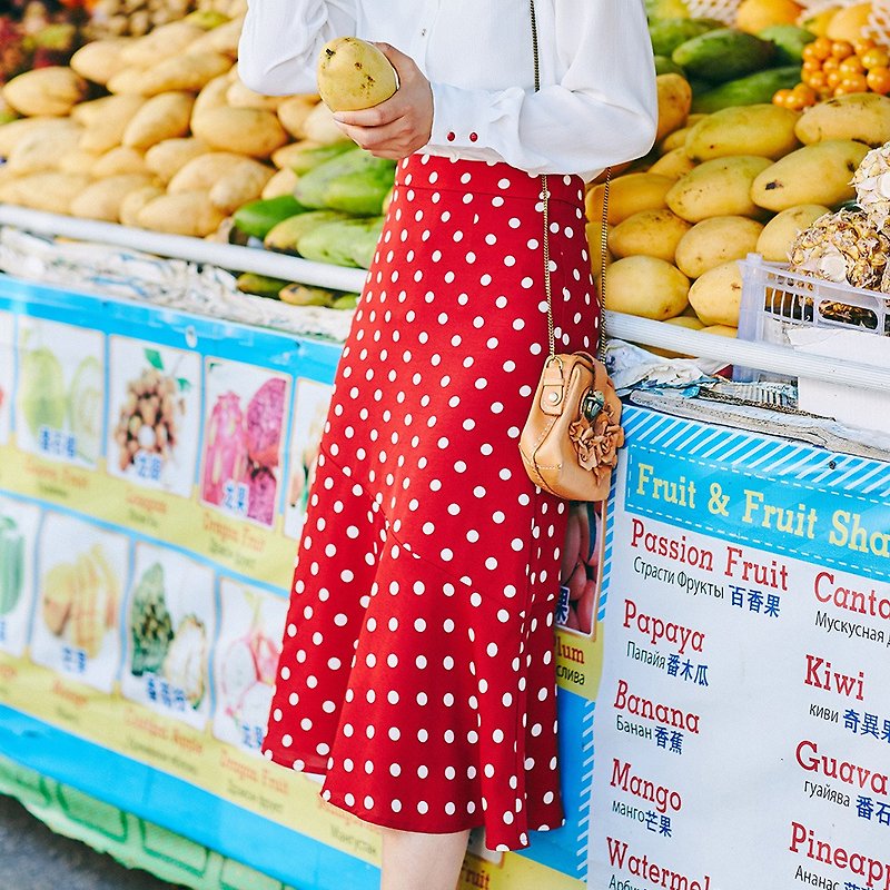 [Spring special] 2019 women's spring wear wave point fishtail skirt YHC9057 - Skirts - Polyester Red