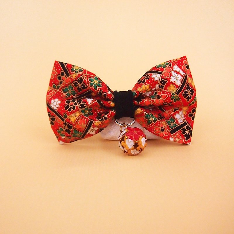 Antique floral bow pet decoration collar - ปลอกคอ - ผ้าฝ้าย/ผ้าลินิน สีแดง