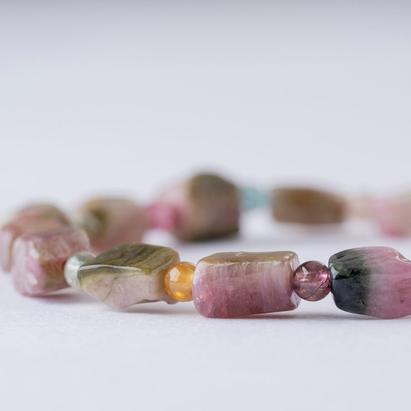 D14506 Watermelon Tourmaline Raw Mineral | Natural Energy Bracelet | 5-8mm - Bracelets - Crystal Multicolor