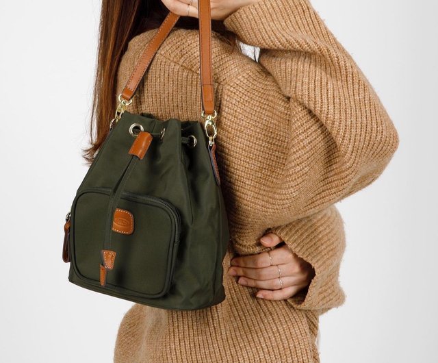 BRIC S X collection side back portable bucket bag olive green