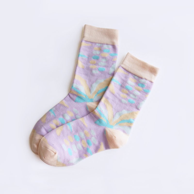 Fern Pattern Jacquard Tube Socks-Asplenium australasicum - ถุงเท้า - ผ้าฝ้าย/ผ้าลินิน สีม่วง