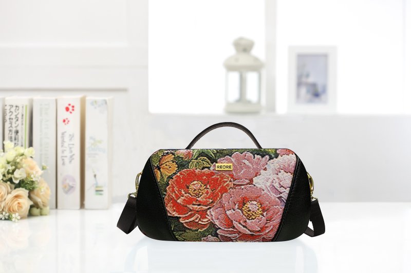 ハンドメイド　ショルダーバッグ/ハンドバッグ　ジャガード織りバッグ　本革　防水 - トートバッグ・ハンドバッグ - その他の素材 レッド