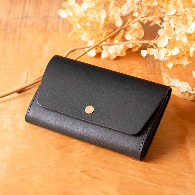 Simple gusseted card case business card holder Patan-card with gusset #Black [School entrance celebration] [Employment celebration] [Customizable gift] - อื่นๆ - หนังแท้ สีดำ