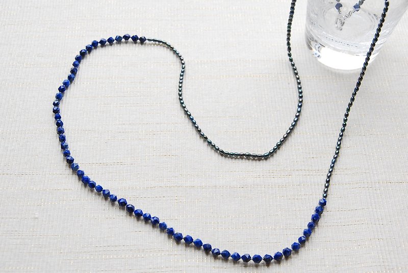 Lapis lazuli and blue long green pearl long necklace - Long Necklaces - Gemstone Blue