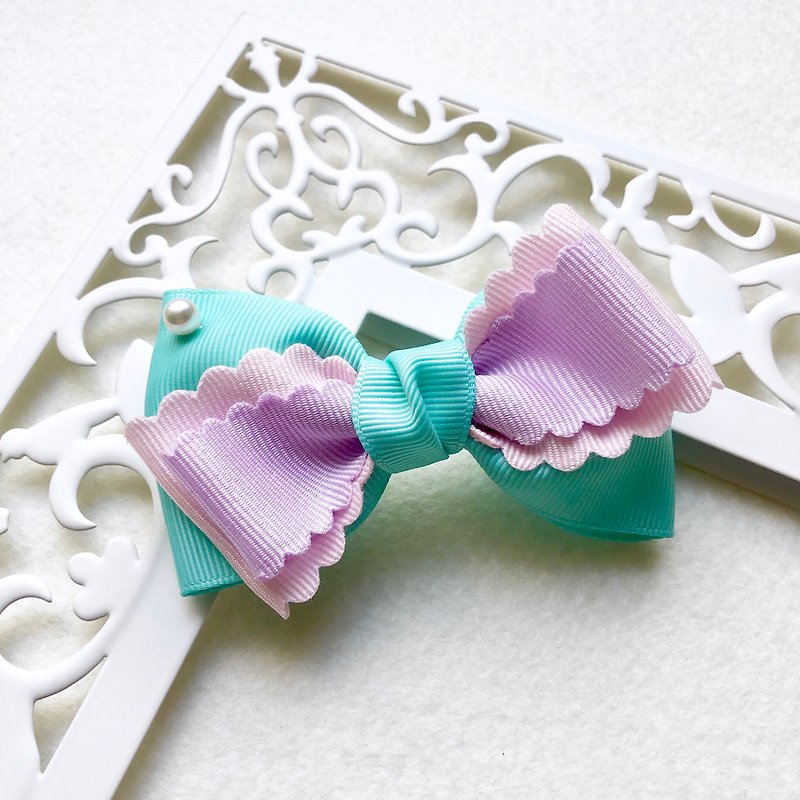 Colorful macaron bow hairpin/ Teal - Hair Accessories - Other Materials Blue