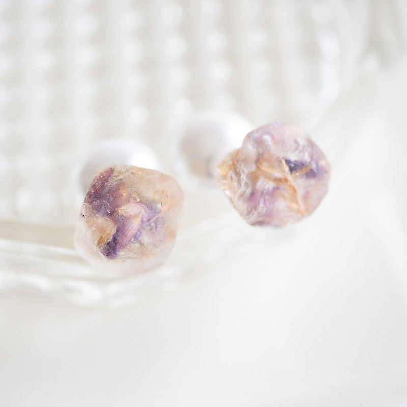 2way　パールキャッチ　鉱石ピアス - 耳環/耳夾 - 樹脂 紫色