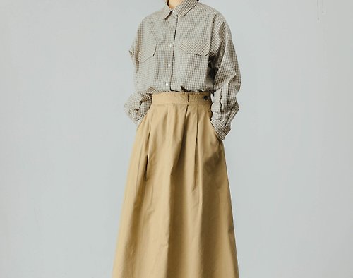 三良洋貨 美式復古 少女高品質格紋山系工裝寬鬆長袖襯衫