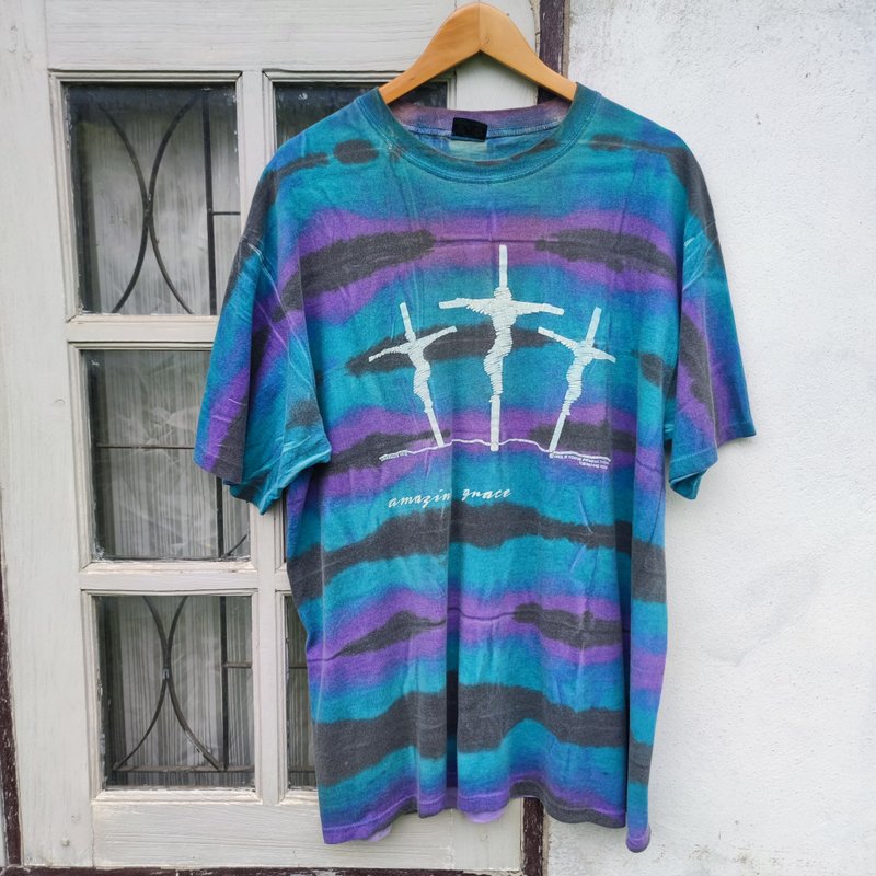 Vintage 80s Amazing Grace Jesus Purple Tie Dye  T-shirt Single Stitch - Men's T-Shirts & Tops - Cotton & Hemp Multicolor