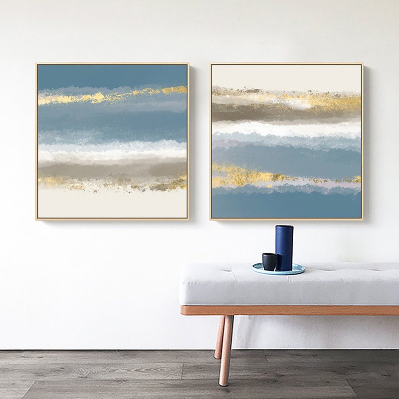 Seaside Empty-Painting-Box Series-Blue.Gold - Posters - Cotton & Hemp Blue