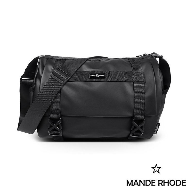 MANDE RHODE - 滑面大容量插扣造型郵差包(大/L) - A5890-1K - 側背包/斜背包 - 聚酯纖維 黑色