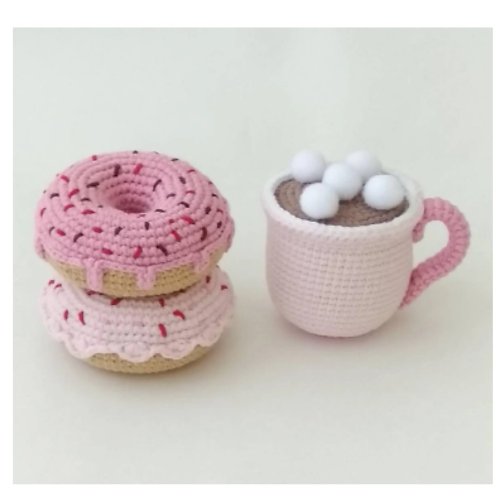 ChikChik tea party set, amigurumi doughnut, play kitchen,crochet food