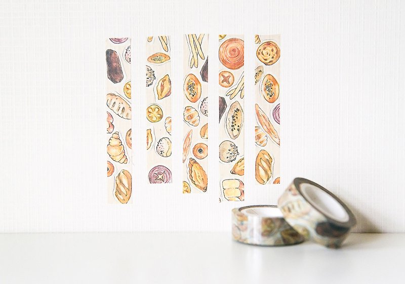 Fanatic selling color lead illustration bread and paper tape Polaroid decoration Xiaowenqing New Year decoration love series - Washi Tape - Paper Khaki