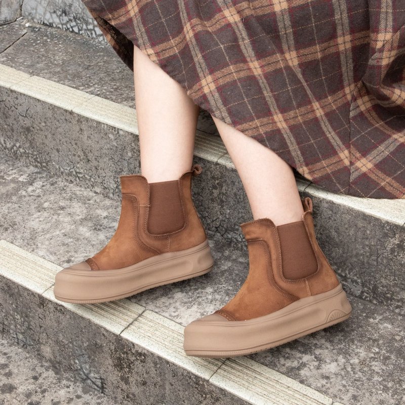 Thick-soled ankle boots retro elastic band women's boots cigarette boots - รองเท้าบูทสั้นผู้หญิง - หนังแท้ สีดำ