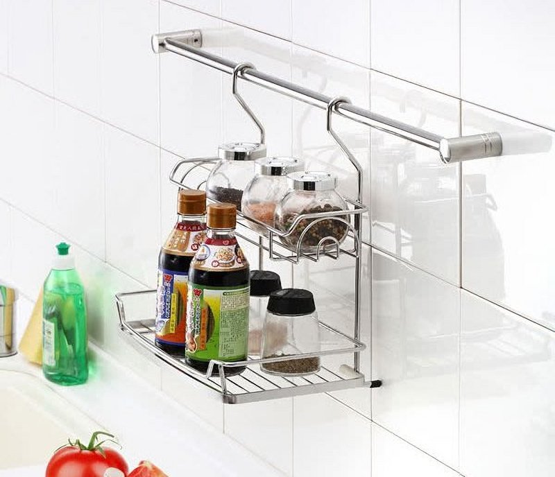 304 Stainless Steel seasoning tank rack hanging rod can be used for kitchen storage racks - ชั้นวาง/ตะกร้า - สแตนเลส สีเงิน