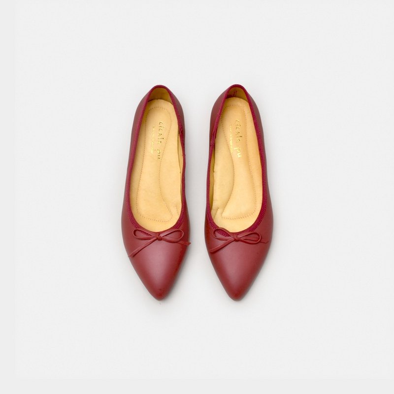 21606 Red wine pointed toe flats - Mary Jane Shoes & Ballet Shoes - Genuine Leather Red