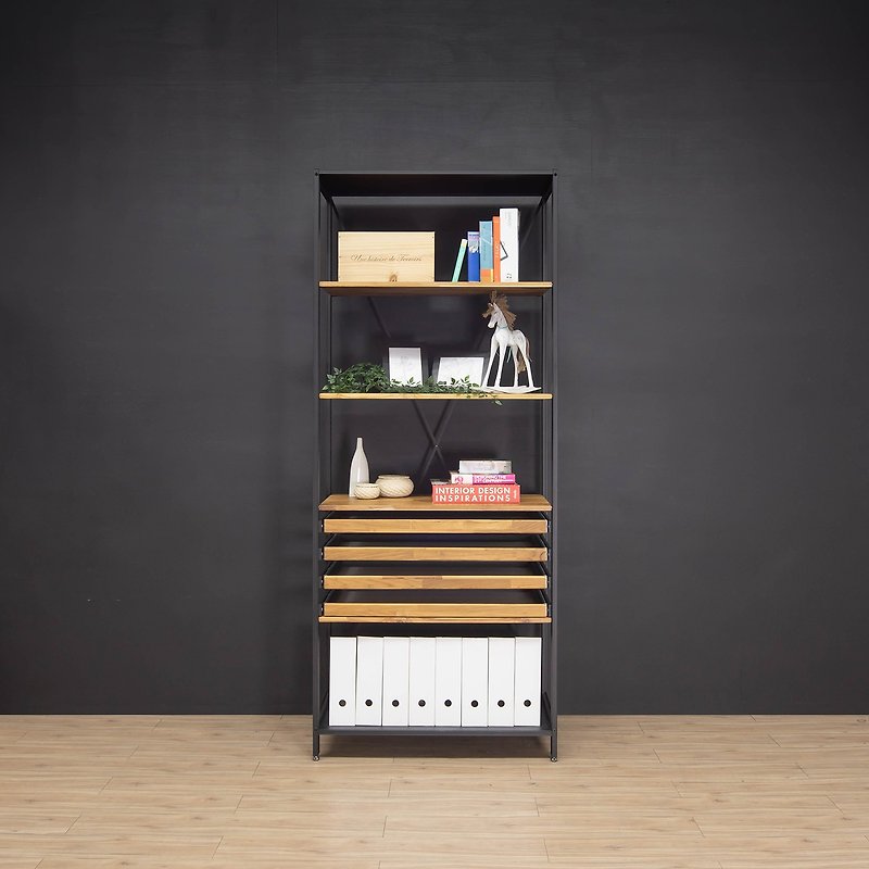 Creesor-Shido 40 Industrial Wind Combination Cabinet Bookcase Display Cabinet Storage Cabinet - Bookshelves - Other Metals Black