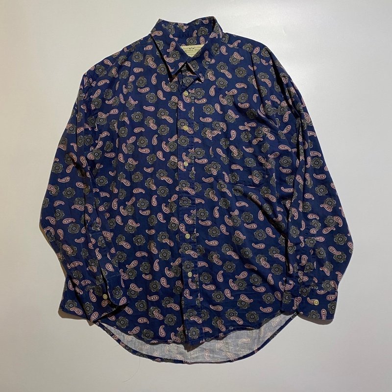 --Light Masters Vintage--Dark blue, red and green all-over amoeba shirt - Men's Coats & Jackets - Other Materials Blue