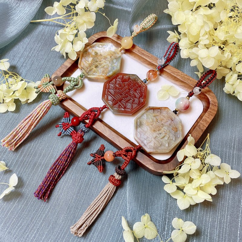 海洋碧玉紫微諱雨漸耳編繩吊飾 - 吊飾/掛飾 - 玉石 綠色