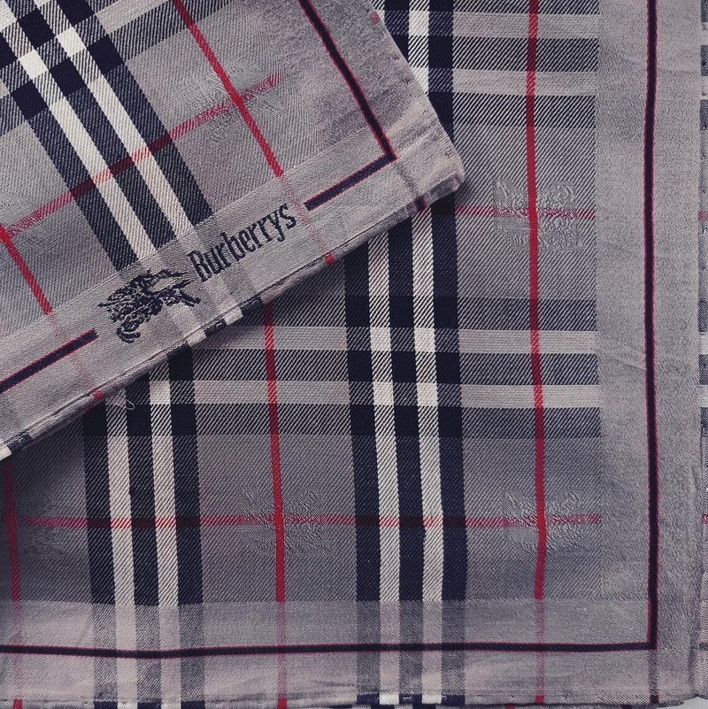 Burberry Vintage Handkerchief Pocket Square Check Gray Woven 20 x 19 inches - 手帕 - 棉．麻 卡其色