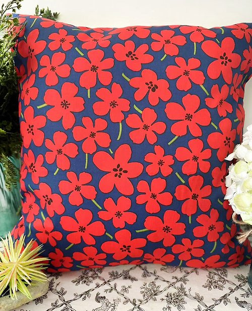hazelnut 北歐可愛红藍色花花圖案抱枕靠枕靠墊枕套