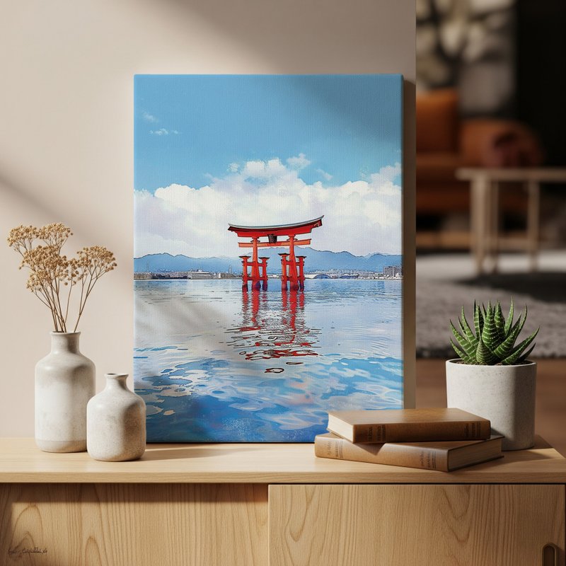 日本製帆布掛畫・嚴島神社、廣島・日本風景・送禮、擺設 - 壁貼/牆壁裝飾 - 棉．麻 
